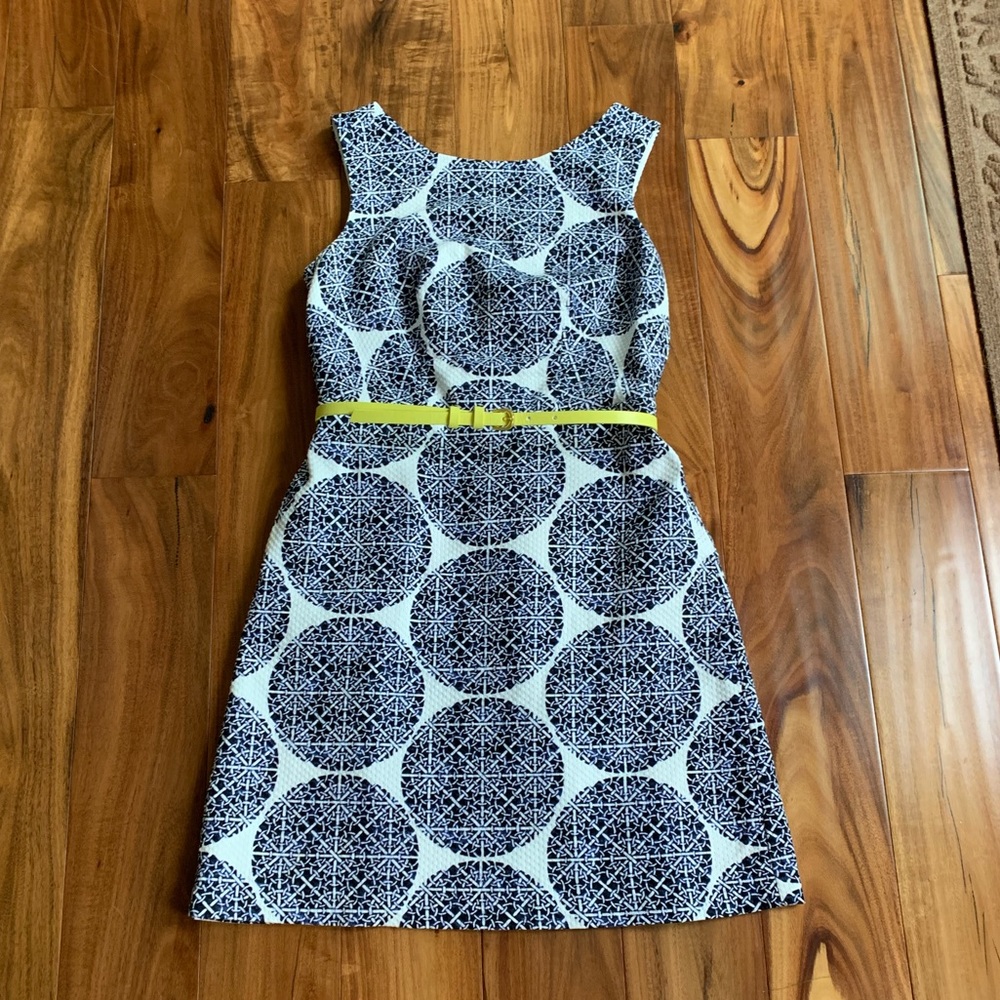 Limited petite blue and white dress with belt